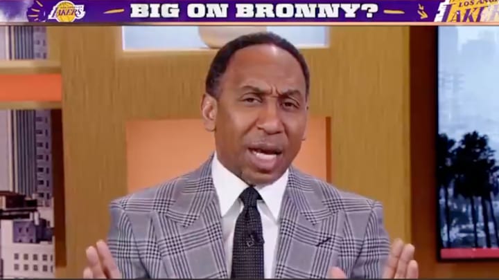 Stephen A. Smith discussing Bronny James's career night on ESPN's 'First Take.'