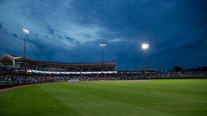 it was an opening night record crowd for the Gators as 7,898 fans filled Condron Family Ballpark in Game 1 against St. John  s (NY), Friday, February 16, 2024 at Condron Family Ballpark, in Gainesville, Florida Florida fell to the Red Storm 9-5. [Cyndi Chambers/ Gainesville Sun] 2024