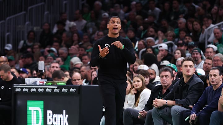 Boston Celtics head coach Joe Mazzulla walks the sideline during the first half against the Milwaukee Bucks at TD Garden. Boston Celtics head coach Joe Mazzulla walks the sideline during the first half against the Milwaukee Bucks at TD Garden.
