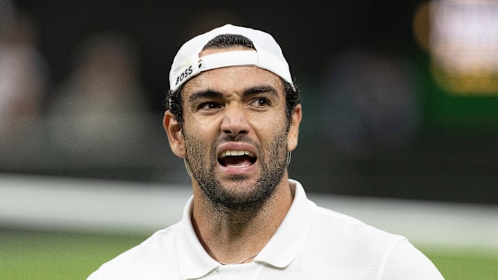 Matteo Berrettini reacts to a point