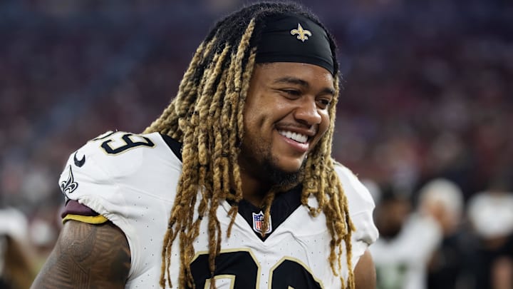 Aug 10, 2024; Glendale, Arizona, USA; New Orleans Saints defensive end Chase Young (99) against the Arizona Cardinals during a preseason NFL game at State Farm Stadium. Mandatory Credit: Mark J. Rebilas-Imagn Images