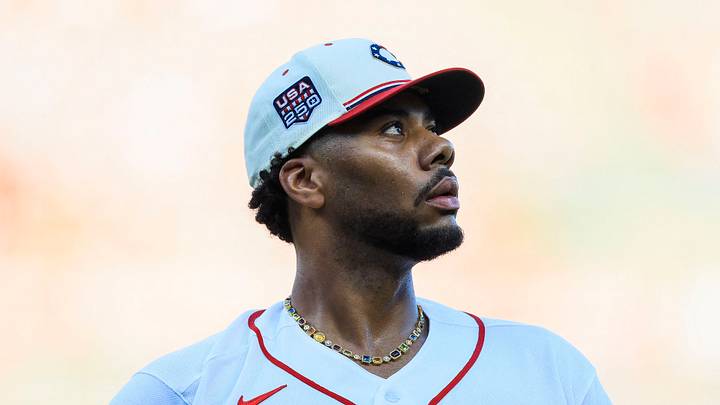 Jul 4, 2026; Cincinnati, Ohio, USA; Cincinnati Reds starting pitcher Hunter Greene (21) walks off the field in between innings against the Baltimore Orioles at Great American Ball Park. Mandatory Credit: Katie Stratman-Imagn Images