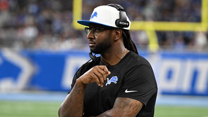 Aug 16, 2025; Detroit, Michigan, USA; Detroit Lions defensive coordinator Kelvin Sheppard on the sidelines during their preseason game against the Miami Dolphins at Ford Field. Mandatory Credit: Lon Horwedel-Imagn Images