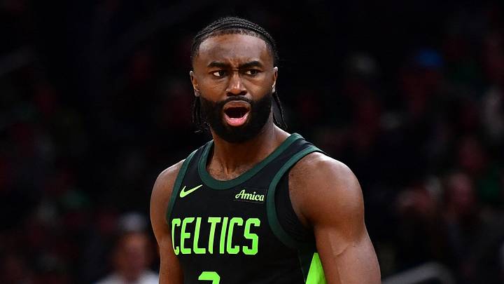Dec 6, 2024; Boston, Massachusetts, USA; Boston Celtics guard Jaylen Brown (7) reacts towards crew chief Ben Taylor during the second half against the Milwaukee Bucks at TD Garden. Mandatory Credit: Bob DeChiara-Imagn Images Dec 6, 2024; Boston, Massachusetts, USA; Boston Celtics guard Jaylen Brown (7) reacts towards crew chief Ben Taylor during the second half against the Milwaukee Bucks at TD Garden. Mandatory Credit: Bob DeChiara-Imagn Images