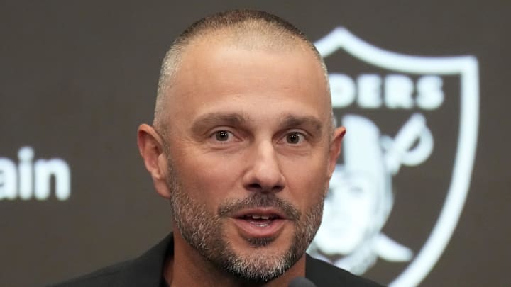 Feb 10, 2026; Henderson, NV, USA; Las Vegas Raiders general manager John Spytek at press conference at Intermountain Health Performance Center. Mandatory Credit: Kirby Lee-Imagn Images
