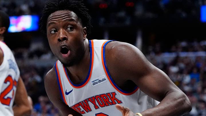 Mar 6, 2026; Denver, Colorado, USA; New York Knicks forward Og Anunoby (8) reacts in the second quarter against the Denver Nuggets at Ball Arena. Mandatory Credit: Ron Chenoy-Imagn Images Mar 6, 2026; Denver, Colorado, USA; New York Knicks forward Og Anunoby (8) reacts in the second quarter against the Denver Nuggets at Ball Arena. Mandatory Credit: Ron Chenoy-Imagn Images