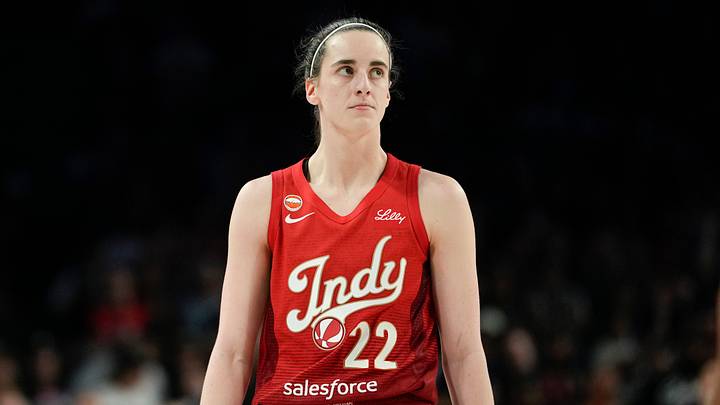 Oct 1, 2026; Las Vegas, Nevada, USA;  Indiana Fever guard Caitlin Clark (22) looks outward during the fourth quarter of game three of the first round for the 2026 WNBA Playoffs against the Las Vegas Aces at Michelob Ultra Arena.  Mandatory Credit: Lucas Peltier-Imagn Images