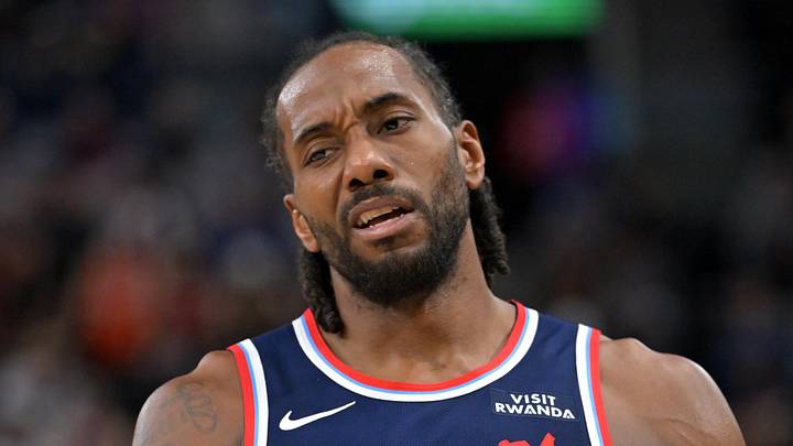 Apr 8, 2026; Inglewood, California, USA;  Los Angeles Clippers forward Kawhi Leonard (2) reacts after a missed basket in the second half against the Oklahoma City Thunder at Intuit Dome. Mandatory Credit: Jayne Kamin-Oncea-Imagn Images
