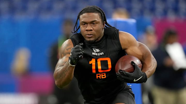 Mar 1, 2025; Indianapolis, IN, USA; UCF running back R.J. Harvey (RB10) during the 2025 NFL Combine at Lucas Oil Stadium. Mandatory Credit: Kirby Lee-Imagn Images
