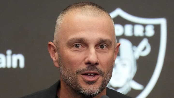 Feb 10, 2026; Henderson, NV, USA; Las Vegas Raiders general manager John Spytek at press conference at Intermountain Health Performance Center. Mandatory Credit: Kirby Lee-Imagn Images