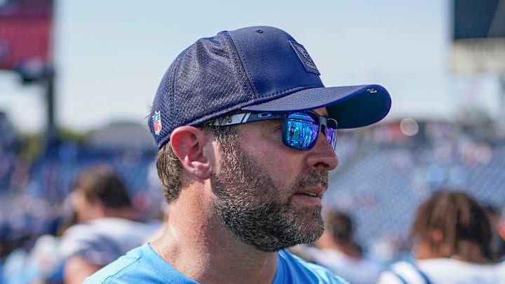 Tennessee Titans coach Brian Callahan exits the field after the game against the Indianapolis Colts.