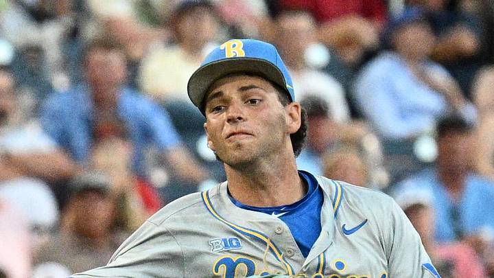 Jun 17, 2025; Omaha, Neb, USA; UCLA Bruins shortstop Roch Cholowsky (1) throws to first base against the Arkansas Razorbacks during the third inning at Charles Schwab Field. Mandatory Credit: Steven Branscombe-Imagn Images Jun 17, 2025; Omaha, Neb, USA; UCLA Bruins shortstop Roch Cholowsky (1) throws to first base against the Arkansas Razorbacks during the third inning at Charles Schwab Field. Mandatory Credit: Steven Branscombe-Imagn Images