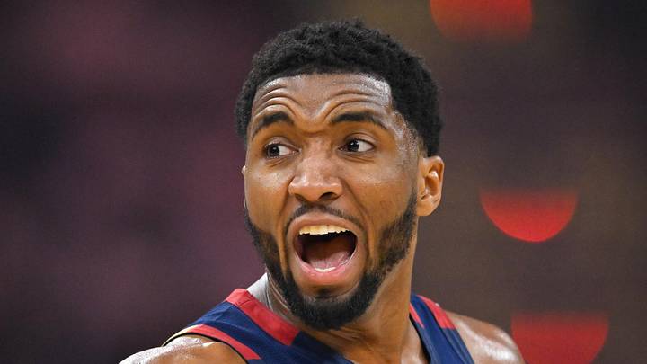 Cleveland Cavaliers guard Donovan Mitchell reacts in the third quarter against the New York Knicks.