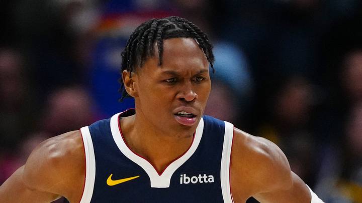 Denver Nuggets forward Peyton Watson (8) reacts to a basket made in the second half against the Detroit Pistons at Ball Arena on December 28, 2024.