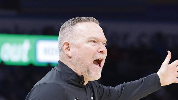 Mar 9, 2025; Oklahoma City, Oklahoma, USA; Denver Nuggets head coach Michael Malone gestures to his team as they play against the Oklahoma City Thunder during the second half at Paycom Center. Mandatory Credit: Alonzo Adams-Imagn Images