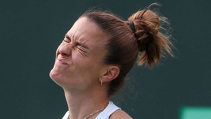 Maria Sakkari reacts to losing a point