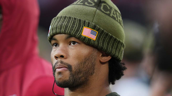 Arizona Cardinals quarterback Kyler Murray watches his team from the sidelines as they play the San Francisco 49ers at State Farm Stadium in Glendale on Nov. 16, 2025. Arizona Cardinals quarterback Kyler Murray watches his team from the sidelines as they play the San Francisco 49ers at State Farm Stadium in Glendale on Nov. 16, 2025.