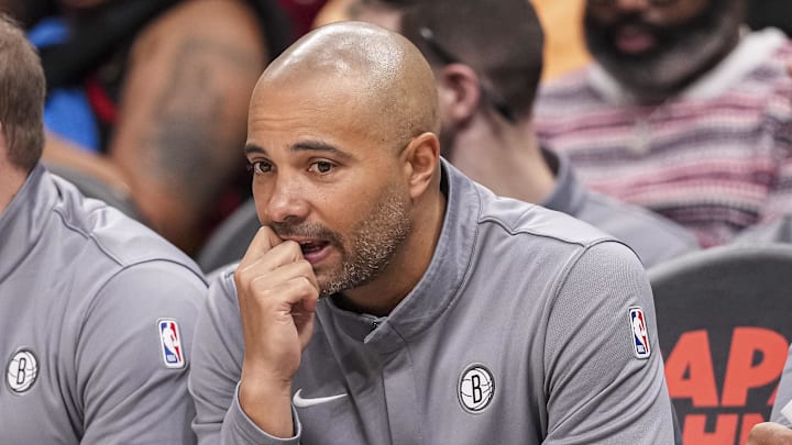 Mar 12, 2026; Atlanta, Georgia, USA; Brooklyn Nets head coach Jordi Fernandez on the bench during the game against the Atlanta Hawks during the first half at State Farm Arena. Mandatory Credit: Dale Zanine-Imagn Images Mar 12, 2026; Atlanta, Georgia, USA; Brooklyn Nets head coach Jordi Fernandez on the bench during the game against the Atlanta Hawks during the first half at State Farm Arena. Mandatory Credit: Dale Zanine-Imagn Images