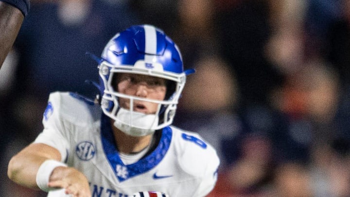 Auburn Tigers defensive lineman Bobby Jamison-Travis (97) deflects a pass from Kentucky Wildcats quarterback Cutter Boley (8) as Auburn Tigers take on Kentucky Wildcats at Jordan-Hare Stadium in Auburn, Ala. on Saturday, Nov. 1, 2025. Auburn Tigers and Kentucky Wildcats are tied 3-3 at halftime.
