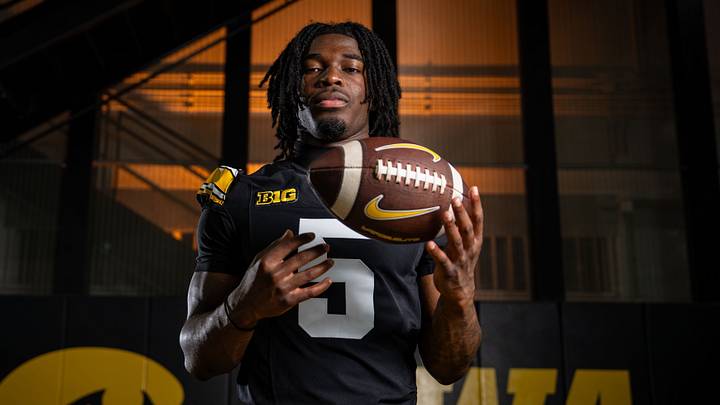 Iowa running back Nathan McNeil (5) stands for a portrait during Hawkeye football media day, Friday, Aug. 14, 2026, in Iowa City. Iowa running back Nathan McNeil (5) stands for a portrait during Hawkeye football media day, Friday, Aug. 14, 2026, in Iowa City.