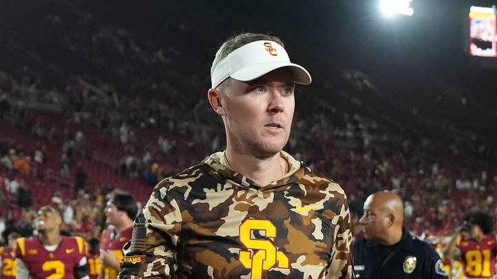 Sep 12, 2026; Los Angeles, California, USA; Southern California Trojans head coach Lincoln Riley reacts after the game against the Louisiana Ragin' Cajuns at United Airlines Field at Los Angeles Memorial Coliseum