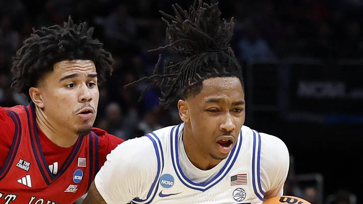 Mar 27, 2026; Washington, DC, USA;Duke Blue Devils guard Isaiah Evans (3) dribbles the ball past St. John's Red Storm guard Oziyah Sellers (4) in the first half during a Sweet Sixteen game of the East Regional of the men's 2026 NCAA Tournament at Capital One Arena. Mandatory Credit: Amber Searls-Imagn Images Mar 27, 2026; Washington, DC, USA;Duke Blue Devils guard Isaiah Evans (3) dribbles the ball past St. John's Red Storm guard Oziyah Sellers (4) in the first half during a Sweet Sixteen game of the East Regional of the men's 2026 NCAA Tournament at Capital One Arena. Mandatory Credit: Amber Searls-Imagn Images