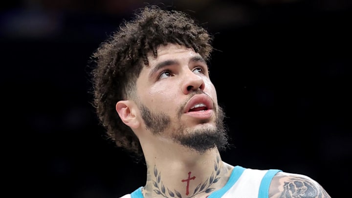 Mar 31, 2026; Brooklyn, New York, USA; Charlotte Hornets guard LaMelo Ball (1): Brad Penner-Imagn Images