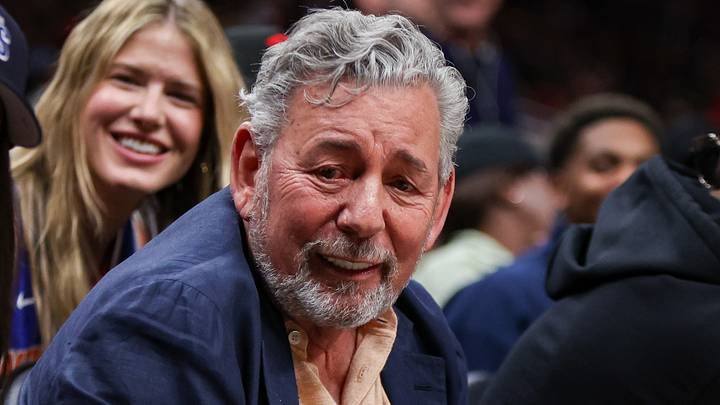 Apr 30, 2026; Atlanta, Georgia, USA; New York Knicks executive chairman and ceo James Dolan watches a game against the Atlanta Hawks in the second quarter during game six of the first round of the 2026 NBA Playoffs at State Farm Arena. Mandatory Credit: Brett Davis-Imagn Images