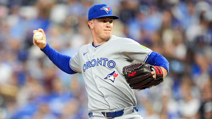 Sep 19, 2025; Kansas City, Missouri, USA; Toronto Blue Jays relief pitcher Braydon Fisher (63) pitches during the first inning against the Kansas City Royals at Kauffman Stadium. Mandatory Credit: Jay Biggerstaff-Imagn Images Sep 19, 2025; Kansas City, Missouri, USA; Toronto Blue Jays relief pitcher Braydon Fisher (63) pitches during the first inning against the Kansas City Royals at Kauffman Stadium. Mandatory Credit: Jay Biggerstaff-Imagn Images