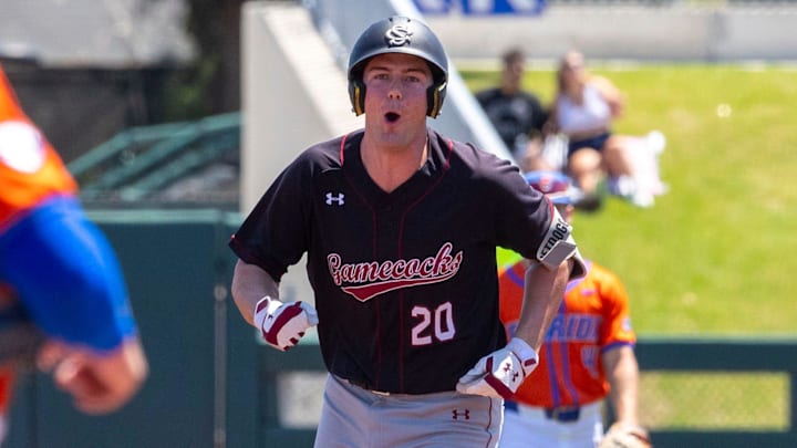 South Carolina baseball slugger Ethan Petry rounding the bases after a home run against the Florida Gators this season