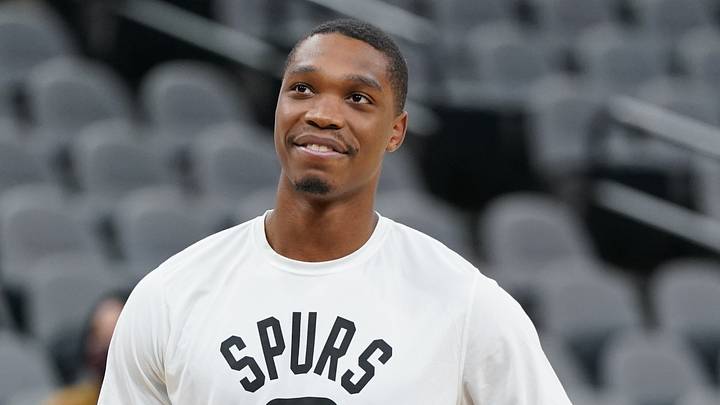 Jan 23, 2022; San Antonio, Texas, USA; San Antonio Spurs guard Lonnie Walker IV (1) looks on before the game against the Philadelphia 76ers at the AT&T Center. Mandatory Credit: Daniel Dunn-USA TODAY Sports Jan 23, 2022; San Antonio, Texas, USA; San Antonio Spurs guard Lonnie Walker IV (1) looks on before the game against the Philadelphia 76ers at the AT&T Center. Mandatory Credit: Daniel Dunn-USA TODAY Sports