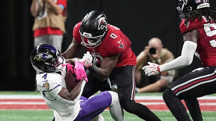 Falcons linebacker Divine Deablo went down with an arm injury against the Chicago Bears Falcons linebacker Divine Deablo went down with an arm injury against the Chicago Bears