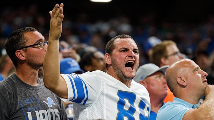 Detroit Lions fans react to a play against the Philadelphia Eagles during the first half at Ford Field back in 2022.