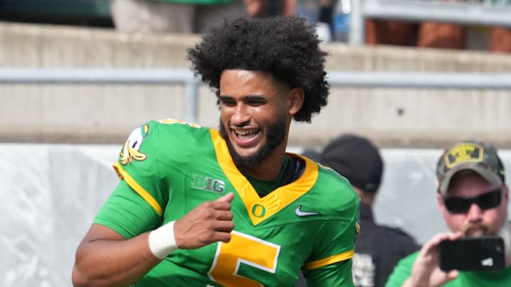 Oregon Ducks dante moore autzen stadium dan lanning eugene nfl draft big ten college football playoff evan stewart dylan raiola 