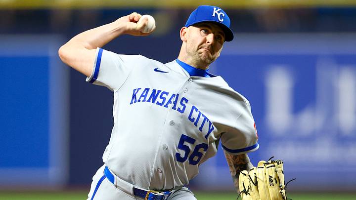 Jun 22, 2026; St. Petersburg, Florida, USA; Kansas City Royals pitcher Alex Lange (56) throws a pitch against the Tampa Bay Rays in the ninth inning at Tropicana Field. Mandatory Credit: Nathan Ray Seebeck-Imagn Images Jun 22, 2026; St. Petersburg, Florida, USA; Kansas City Royals pitcher Alex Lange (56) throws a pitch against the Tampa Bay Rays in the ninth inning at Tropicana Field. Mandatory Credit: Nathan Ray Seebeck-Imagn Images