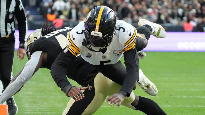 Oct 25, 2026; Paris, FRA; Pittsburgh Steelers cornerback Jalen Ramsey (5) makes a tackle on New Orleans Saints running back Alvin Kamara (41) during the second quarter at Stade de France. Mandatory Credit: Kirby Lee-Imagn Images Oct 25, 2026; Paris, FRA; Pittsburgh Steelers cornerback Jalen Ramsey (5) makes a tackle on New Orleans Saints running back Alvin Kamara (41) during the second quarter at Stade de France. Mandatory Credit: Kirby Lee-Imagn Images