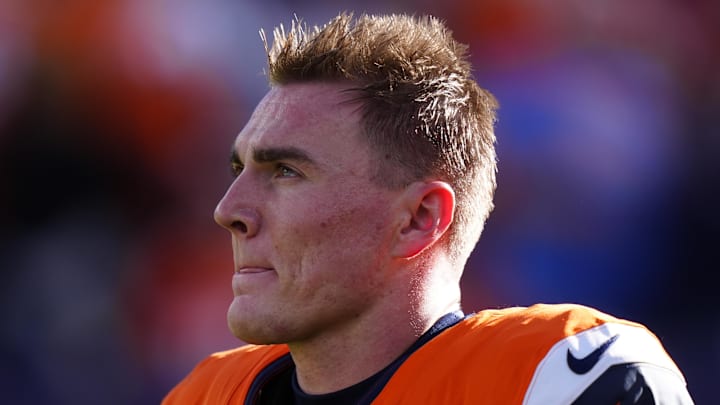 Dec 14, 2025; Denver, Colorado, USA; Denver Broncos quarterback Bo Nix (10) warms up before a game against the Green Bay Packers at Empower Field at Mile High. Mandatory Credit: Ron Chenoy-Imagn Images