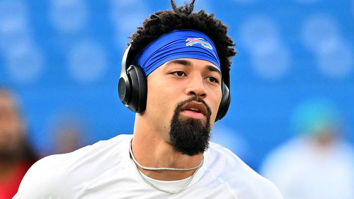 Sep 18, 2025; Orchard Park, New York, USA;  Buffalo Bills wide receiver Khalil Shakir (10) warms up before the game against the Miami Dolphins at Highmark Stadium. Mandatory Credit: Mark Konezny-Imagn Images