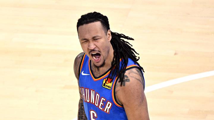 May 30, 2026; Oklahoma City, Oklahoma, USA; Oklahoma City Thunder forward Jaylin Williams (6) reacts in the third quarter against the San Antonio Spurs during game seven of the western conference finals for the 2026 NBA playoffs at Paycom Center. Mandatory Credit: Jerome Miron-Imagn Images May 30, 2026; Oklahoma City, Oklahoma, USA; Oklahoma City Thunder forward Jaylin Williams (6) reacts in the third quarter against the San Antonio Spurs during game seven of the western conference finals for the 2026 NBA playoffs at Paycom Center. Mandatory Credit: Jerome Miron-Imagn Images