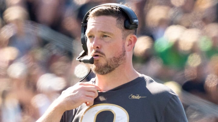 Oregon Ducks head coach Dan Lanning as the Oregon Ducks host the Oregon State Beavers Sept. 20, 2025, at Autzen Stadium in Eugene, Oregon.