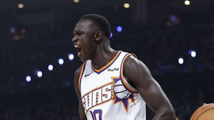 Phoenix Suns center Khaman Maluach screams after dunking against the Oklahoma City Thunder in the first half during Game 2 of the first round of the 2026 NBA Playoffs at Paycom Center. Phoenix Suns center Khaman Maluach screams after dunking against the Oklahoma City Thunder in the first half during Game 2 of the first round of the 2026 NBA Playoffs at Paycom Center.