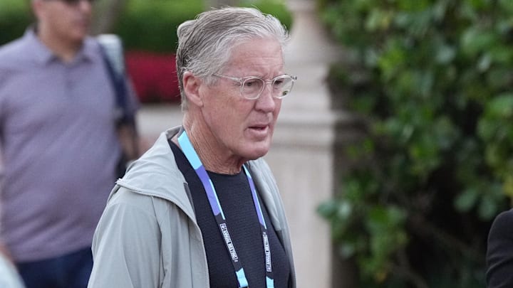 Mar 31, 2025; Palm Beach, FL, USA;  Las Vegas Raiders head coach Pete Carroll attends the NFL Annual League Meeting at The Breakers. Mandatory Credit: Jim Rassol-Imagn Images