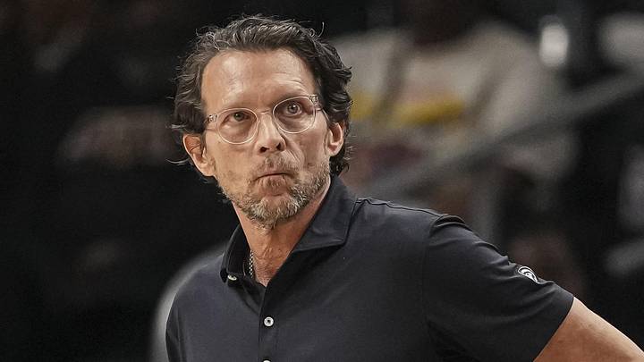 Atlanta Hawks head coach Quin Snyder on the sidelines during the game against the Brooklyn Nets during the first half at State Farm Arena on February 22, 2026 Atlanta Hawks head coach Quin Snyder on the sidelines during the game against the Brooklyn Nets during the first half at State Farm Arena on February 22, 2026