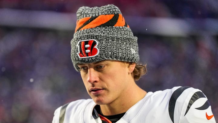 Cincinnati Bengals quarterback Joe Burrow (9) heads for the locker room after the fourth quarter of the NFL Week 14 game between the Buffalo Bills and the Cincinnati Bengals at Highmark Stadium in Orchard Park, N.Y., on Sunday, Dec. 7, 2025. The Bills overcame a halftime deficit to win 39-34. Cincinnati Bengals quarterback Joe Burrow (9) heads for the locker room after the fourth quarter of the NFL Week 14 game between the Buffalo Bills and the Cincinnati Bengals at Highmark Stadium in Orchard Park, N.Y., on Sunday, Dec. 7, 2025. The Bills overcame a halftime deficit to win 39-34.