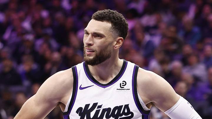 Nov 30, 2025; Sacramento, California, USA; Sacramento Kings guard Zach LaVine (8) reacts after a play against the Memphis Grizzlies during the second quarter at Golden 1 Center. Mandatory Credit: Kelley L Cox-Imagn Images
