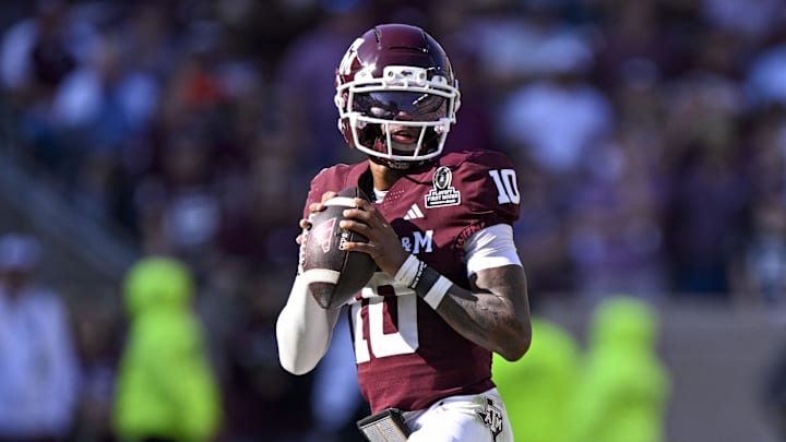 Texas A&M Aggies quarterback Marcel Reed (10) looks to throw the ball during the game between the Aggies and the Hurricanes at Kyle Field. 
