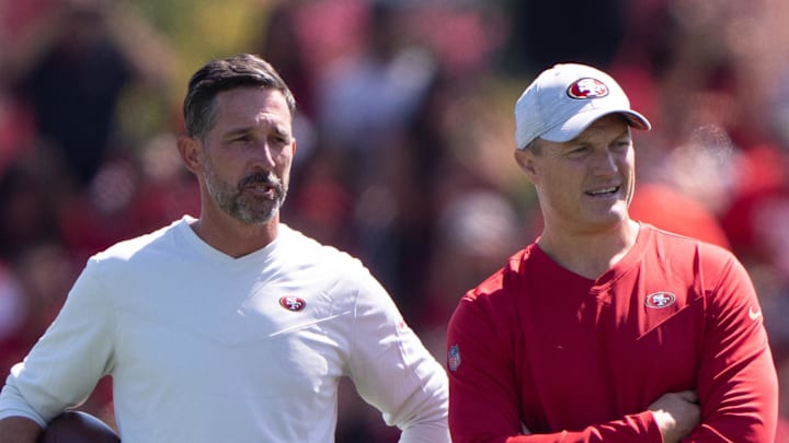 San Francisco 49ers head coach Kyle Shanahan (left) and general manager John Lynch (right)
