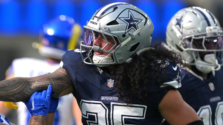 Dallas Cowboys linebacker Marist Liufau against the Los Angeles Rams. Dallas Cowboys linebacker Marist Liufau against the Los Angeles Rams.
