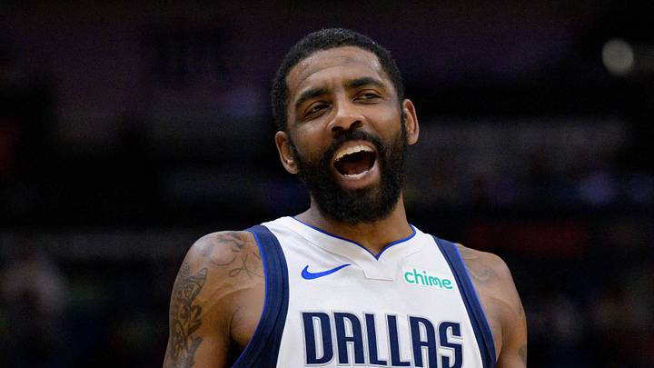 Jan 29, 2025; New Orleans, Louisiana, USA;  Dallas Mavericks guard Kyrie Irving (11) reacts to fan during the second half against the New Orleans Pelicans at Smoothie King Center. Mandatory Credit: Matthew Hinton-Imagn Images