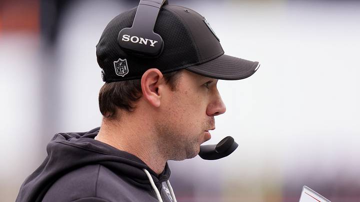 Oct 11, 2026; Foxborough, Massachusetts, USA; Las Vegas Raiders head coach Klint Kubiak watches game play against the New England Patriots during the second quarter at Gillette Stadium. Mandatory Credit: David Butler II-Imagn Images Oct 11, 2026; Foxborough, Massachusetts, USA; Las Vegas Raiders head coach Klint Kubiak watches game play against the New England Patriots during the second quarter at Gillette Stadium. Mandatory Credit: David Butler II-Imagn Images